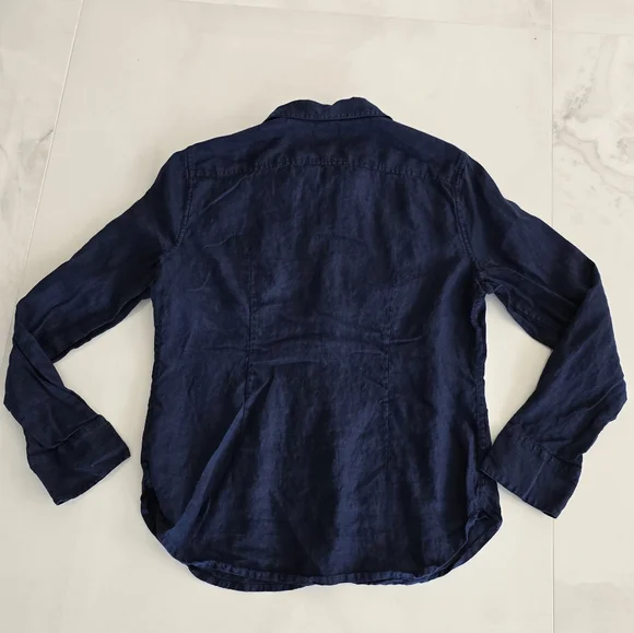 J. Crew Baird McNutt Irish Linen Slim-Fit Long-Sleeve Shirt - Navy Blue - Size 6 - Picture 3 of 5